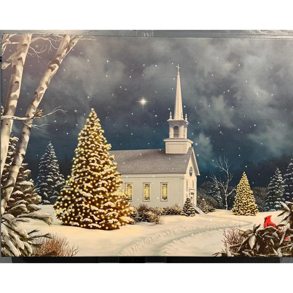 Christmas Church Canvas, Light Up, Bran New Battery Operated